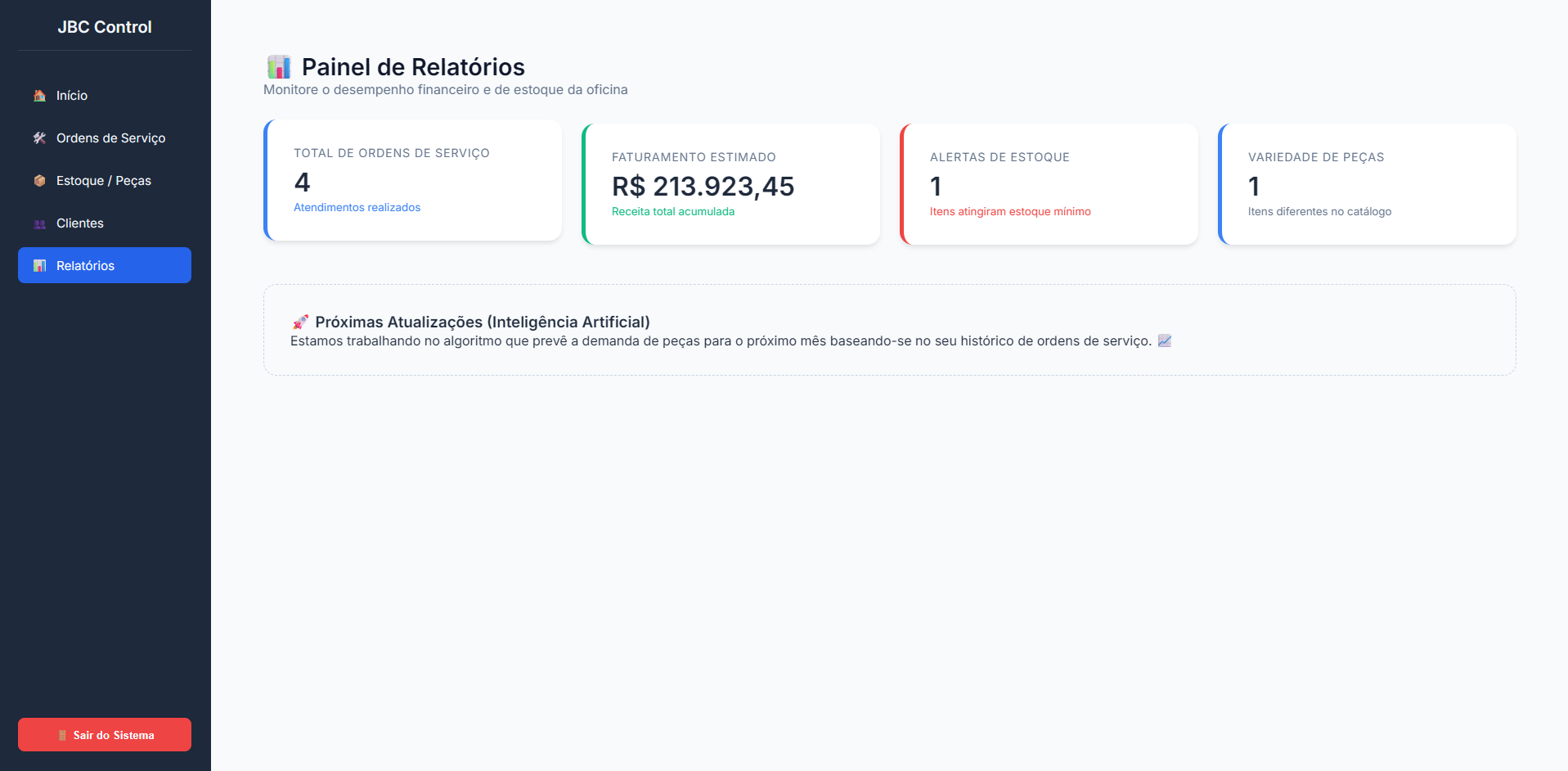 JBC Control — Relatórios